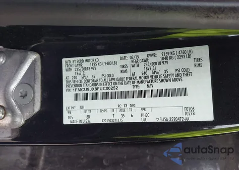 2015 Ford Escape Titanium z USA, uszkodzony, nr VIN 1FMCU9JX8FUC00252